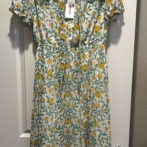 Haokeke Floral Dress with Yellow and Green Print